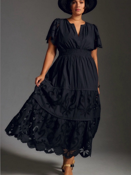 Anthropologie Dresses & Skirts - Anthropologie Black Tiered Eyelet Maxi Dress